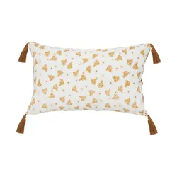 Cuscino 30x50 cm in tessuto bianco panna con fantasia ocra