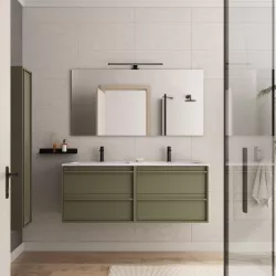 Mobile bagno sospeso 140 cm green satinato con lavabo doppio e specchio - Maestro