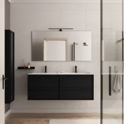Mobile bagno sospeso 140 cm nero satinato con lavabo doppio e specchio - Maestro