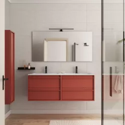 Mobile bagno sospeso 140 cm red satinato con lavabo doppio e specchio - Maestro