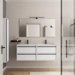Mobile bagno sospeso 140 cm white satinato con lavabo doppio e specchio - Maestro