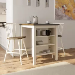 Tavolo alto 90x75 cm top rovere scuro e gambe gesso con vani laterali - Maren