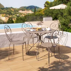 Set pranzo tavolo rotondo 90 cm e 4 sedie in metallo tortora - Loren