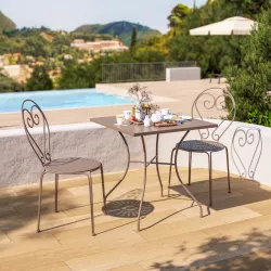 Set bistrot tavolo 70x70 cm e 2 sedie in metallo tortora - Loren