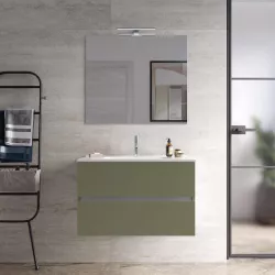 Mobile bagno sospeso con cassetti 90 cm verde cemento con lavabo e specchio - Cuki