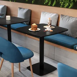 Tavolo da pranzo 60x60 cm top nero con bordi arrotondati e base in metallo nero - Caio Round