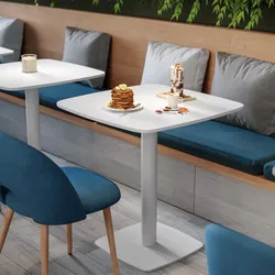 Tavolo da pranzo 80x80 cm top bianco con bordi arrotondati e base in metallo bianco - Caio Round