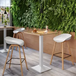 Tavolo alto 60x60 cm con piano rovere e struttura in metallo bianco - Caio