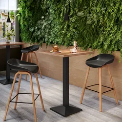 Tavolo alto 60x60 cm con piano rovere scuro e struttura in metallo nero - Caio