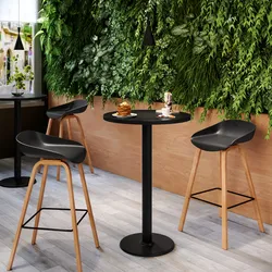 Tavolo alto rotondo 60 cm con piano e struttura in metallo nero - Caio