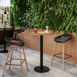 Tavolo alto rotondo 70 cm con piano rovere scuro e struttura in metallo nero - Caio