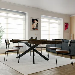 Tavolo allungabile 160-240x90 cm con top rovere scuro e gambe in metallo nero - Barker
