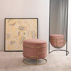 Pouf contenitore 43x37h cm in velluto rosa antico con base oro - Balance