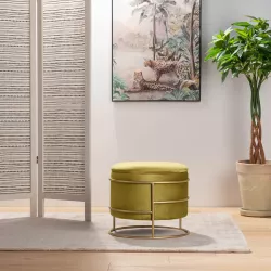 Pouf contenitore 43x37h cm in velluto verde oliva con base oro - Balance
