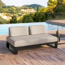 Divano da giardino 2 posti in alluminio antracite e tessuto olefin beige - Haven