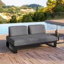 Divano da giardino 2 posti in alluminio antracite e tessuto olefin grigio - Haven