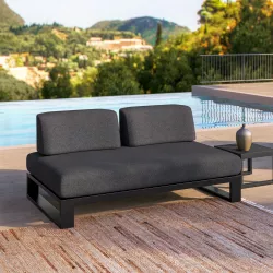 Divano da giardino 2 posti in alluminio antracite e tessuto olefin grigio scuro - Haven