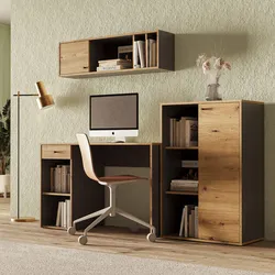 Set scrivania con pensile e mobile multiuso 190x180h cm in legno effetto rovere aystar e antracite - Wicked