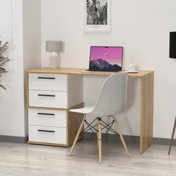 Scrivania 120x75h con cassettiera a 4 cassetti in legno rovere chiaro e bianco - Scouse