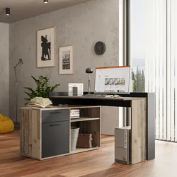 Scrivania angolare 136x52 cm con cassettiera in legno effetto rovere anthology e antracite - Anuel