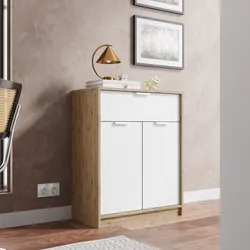 Madia Soggiorno Britney 138cm CAESAROO - Bianco Opaco E Rovere Naturale, 3 Ante Moderna - Foto 4