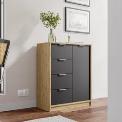 Madia 79x88h cm in legno antracite e rovere aystar con 1 anta e 4 cassetti - Aubin