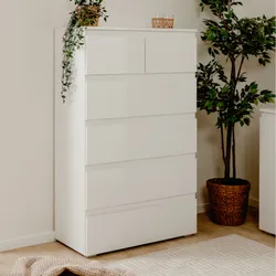 Cassettiera 80x132h cm in legno bianco lucido con 6 cassetti - Jules