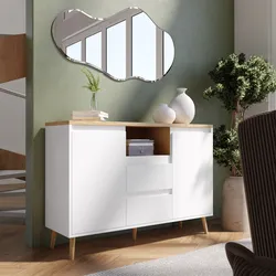 Madia 120x85h cm top effetto rovere con 2 ante e 2 cassetti in legno bianco - Jaydence