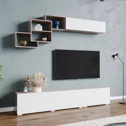 Parete attrezzata 210 cm in legno bianco e tortora - Landom