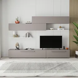 Parete attrezzata 260X42 cm tortora con ante e mensole - Todol