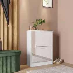 Scarpiera 60x82h cm bianco con 2 ante a ribalta e specchio - Sonic