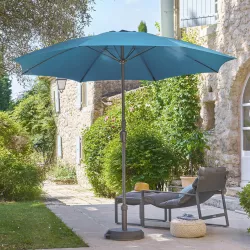 Ombrellone palo centrale rotondo 270 cm in alluminio con telo blu pavone - Urania