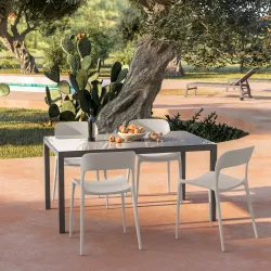 Set pranzo tavolo 150x90 cm con top in vetro tortora e 4 sedie in polipropilene grigio chiaro - Paint