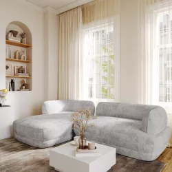 Divano 3 posti angolare in tessuto di ciniglia grigio con chaise longue sinistra - Cuddle