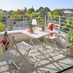 Tavolo da giardino pieghevole 70x70 cm in acciaio beige - Atelier