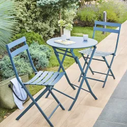 Tavolo da giardino pieghevole rotondo 60 cm in acciaio blu petrolio - Atelier