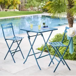 Tavolo alto da giardino pieghevole 70x70 cm in acciaio blu pavone - Atelier