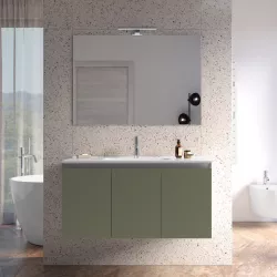 Mobile bagno sospeso con ante 100 cm verde cemento con lavabo e specchio - Cuki