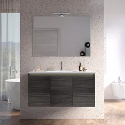 Mobile bagno sospeso con ante 100 cm rovere grigio con lavabo e specchio - Cuki