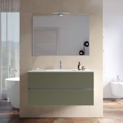 Mobile bagno sospeso con cassetti 100 cm verde cemento con lavabo e specchio - Cuki