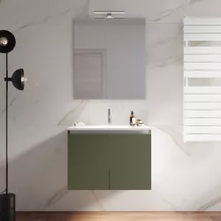 Mobile bagno sospeso 60 cm verde cemento con lavabo e specchio - Cuki