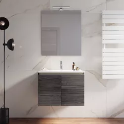 Mobile bagno sospeso 60 cm rovere grigio con lavabo e specchio - Cuki