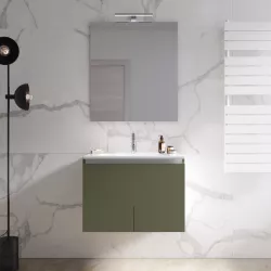 Mobile bagno sospeso 70 cm verde cemento con lavabo e specchio - Cuki