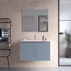 Mobile bagno sospeso con 2 ante 80 cm carta da zucchero con lavabo in ceramica e specchio - Cuki