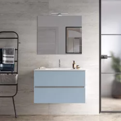 Mobile bagno sospeso con cassetti 80 cm carta da zucchero con lavabo in ceramica e specchio - Cuki