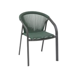 Sedia con braccioli in alluminio grafite e corda verde oliva - Albit