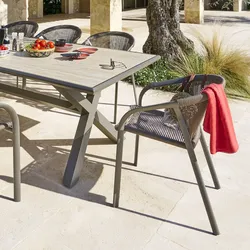 Sedia con braccioli in alluminio marrone e corda bronzo - Albit