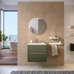 Mobile bagno sospeso 60 cm verde cemento con lavabo e specchio - Dedalo