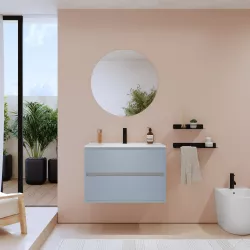 Mobile bagno sospeso 80 cm carta da zucchero con lavabo e specchio - Dedalo