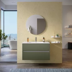 Mobile bagno sospeso 90 cm verde cemento con lavabo e specchio - Dedalo